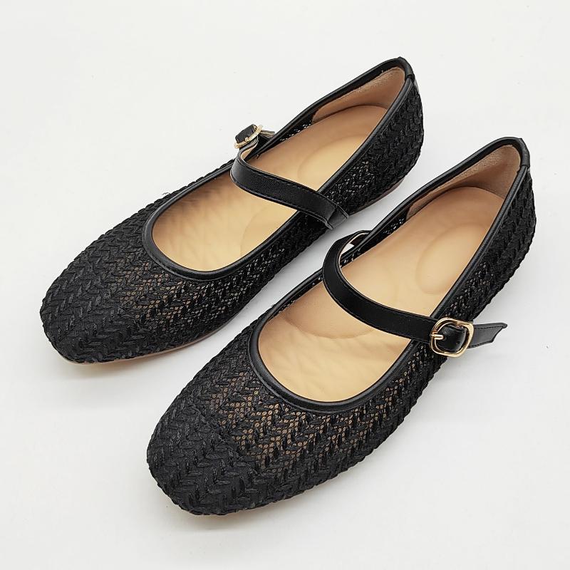 

Summer Retro Hollow Breathable Mary Jane Shoes Woman Fashion Belt Buckle Designer Flat Shoes Comfortable Soft Sole Casual Shoes 41 чорний