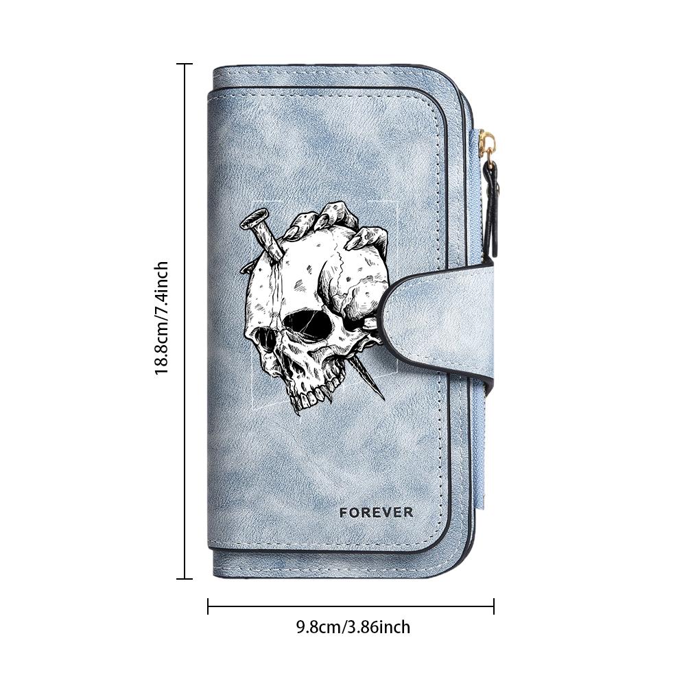 Gothic Skull Printed Long Wallet Forever Dark Style Daily Use Portable Purse
