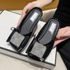 Rhinestone Square Head Slippers Shallow Mouth Women's Shoes Korean Version Leather Slippers Flat Bottom One Pedal Rhinestone Suede Slippers Women's