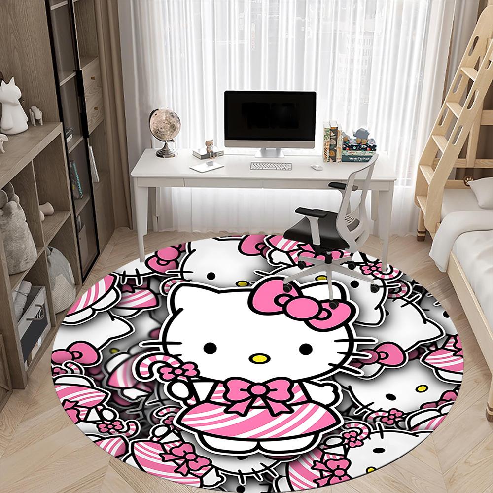 1pc Hello Kitty Chair Carpet for Office Non Slip, Machine Washable Rug for Office, Room Holiday Decor for Christmas, Birthday Polyester