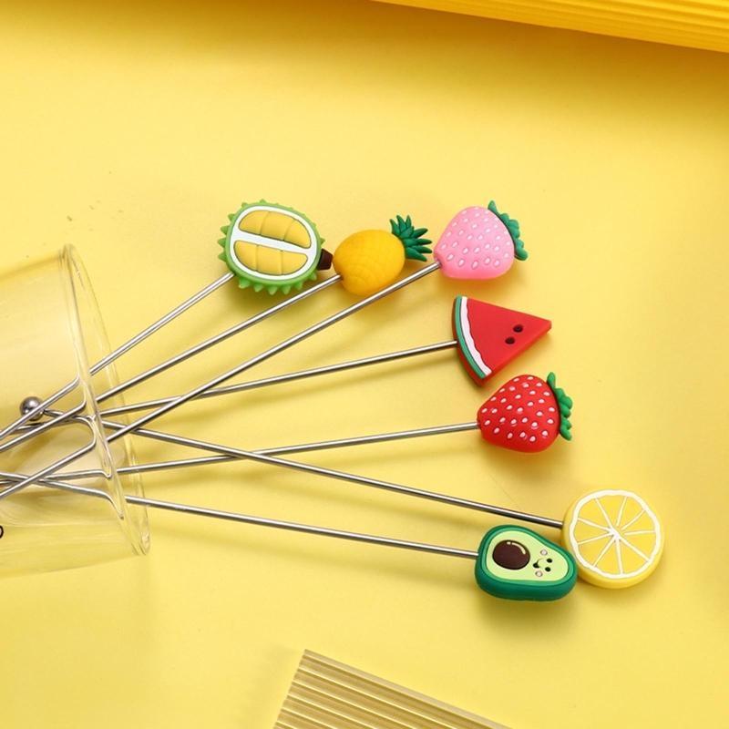 652F 304 Stainless Steel Stirring Rod Fruit Series Bar Spoon Cocktail Stirring Spoon Bar Mixing Spoon Milk Tea Stirring Spoon