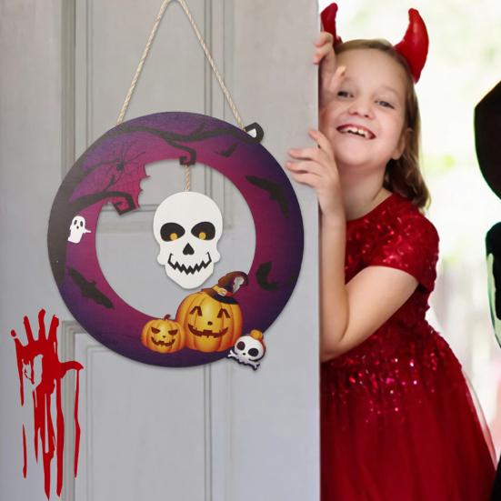 

Знак на дверь Хэллоуина с изображением летучей мыши, уличной тыквы, черепа, привидения, настенный настенный знак на дверь
