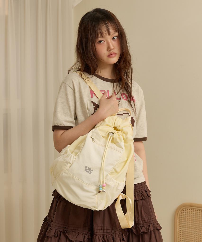 Waikei Beaded Nylon String Backpack Light Yellow
