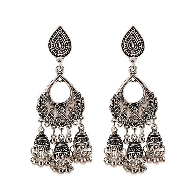 

Новые этнические винтажные женские геометрические турецкие серьги Jhumka индийские украшения золотые серьги с кисточками в виде колокольчиков турецкие украшения