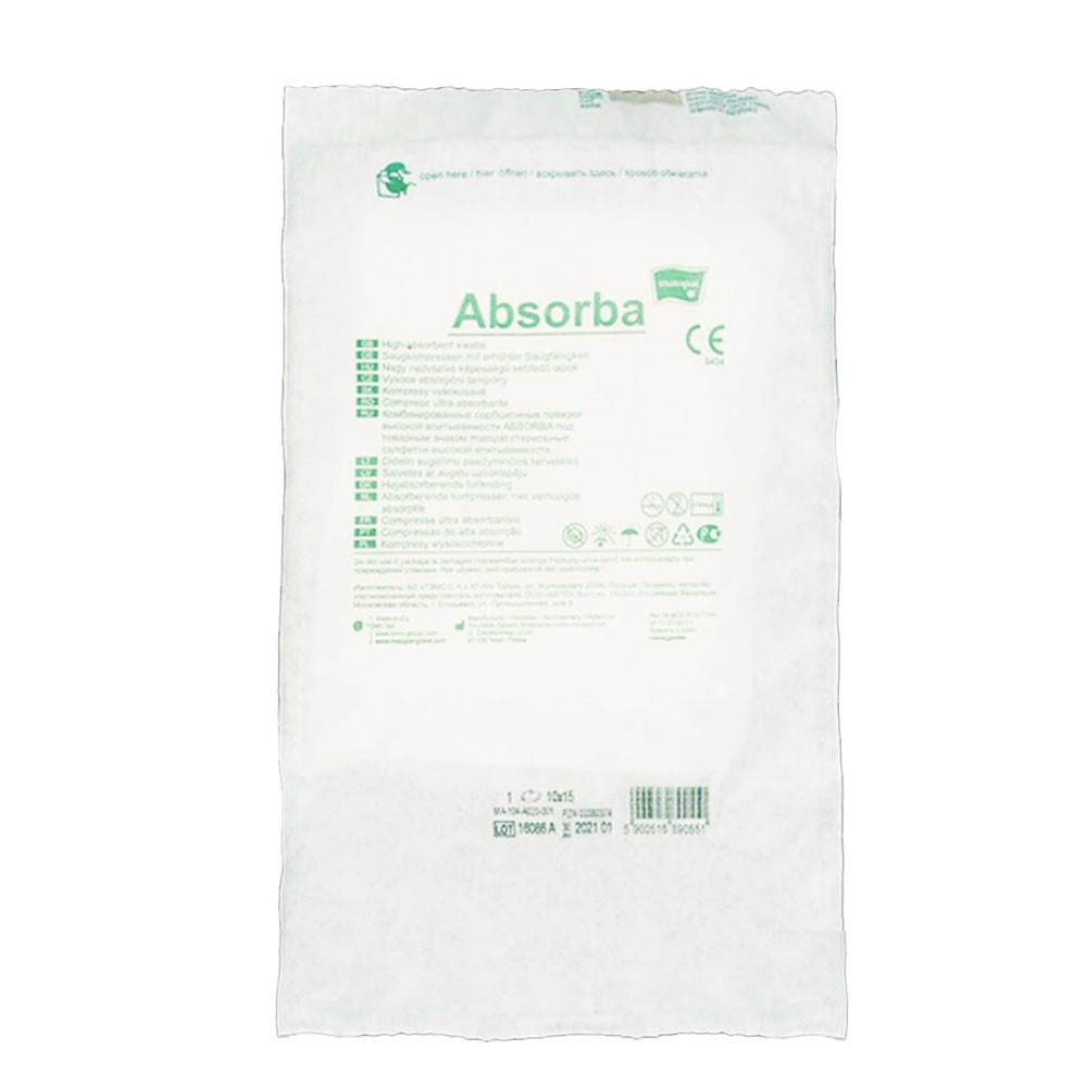 Absorbent Compress Absorba Sterile 10X20 Gauze and Non-woven Fabric 16 Layers 17 Threads 4 Pcs Blister + Tag