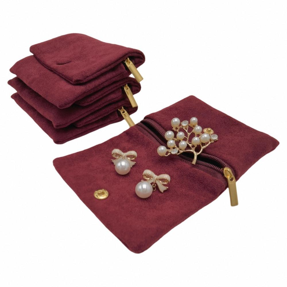 

1PCS Snap Zipper Storage Bag Velvet Jewelry Organizer Bracelet Necklace Earrings Storage