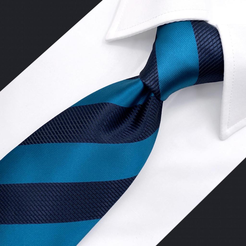 [S&W SHLAX&WING] Striped Tie for Men, Deep Blue Cerulean Stripe, for Business Suit Jackets, Skinny Fit 6cm