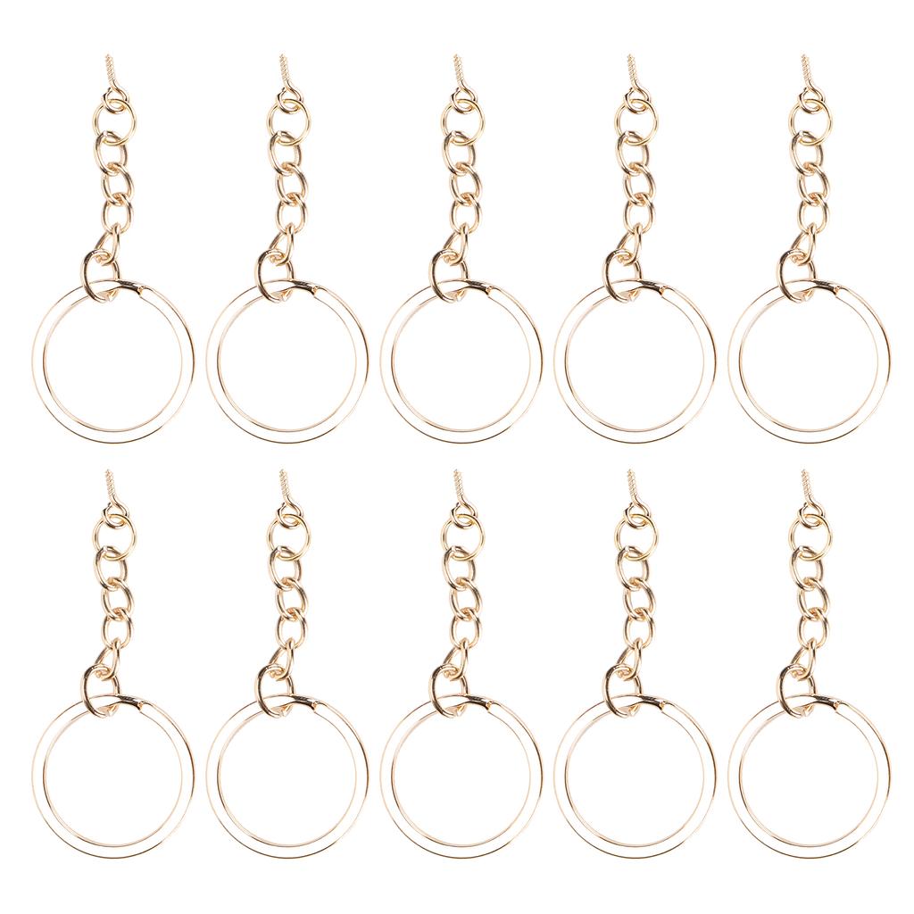 10pcs DIY Key Ring with Chain Portable Metal Key Chain Eye Screw Jewelry Pendant AccessoryGold 28mm