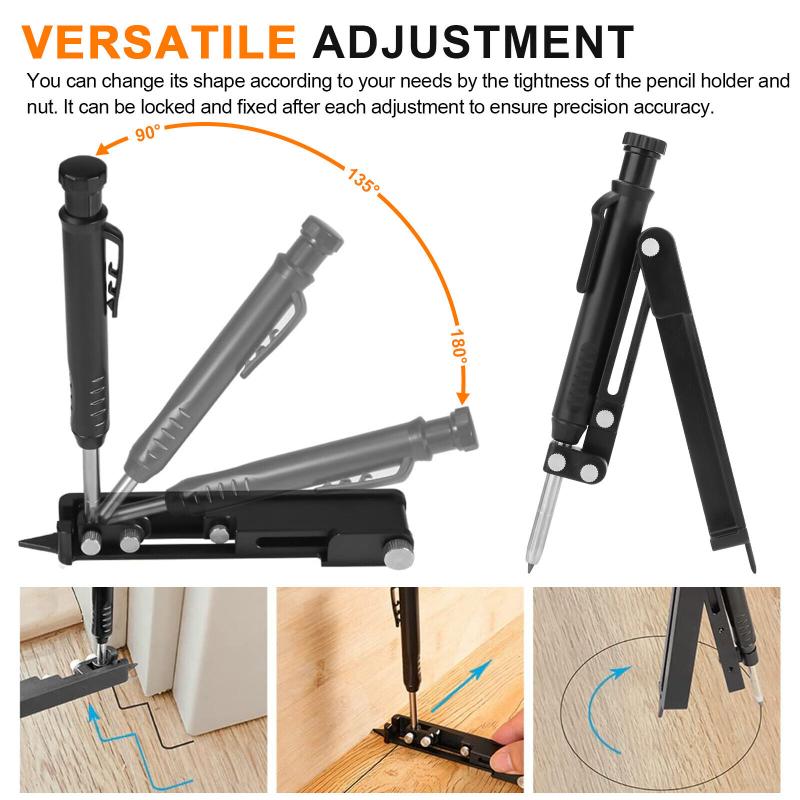 Scribing Pencil Tool Portable Lightweight Adjustable Clip Design Multifunctional Woodworking Profile