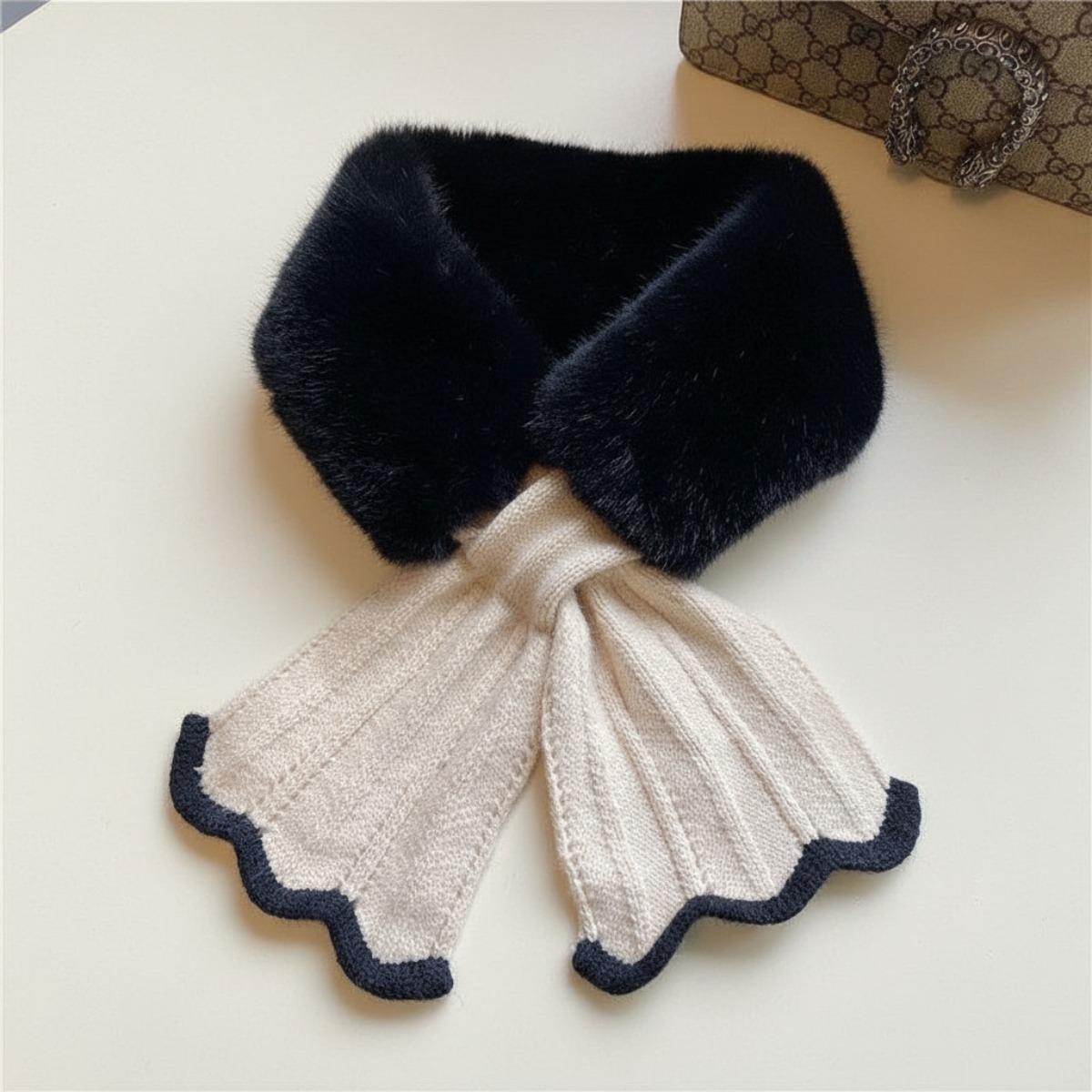 

Шарф Рыбий хвост, Женский, Плюшевый, Шарф, Утепленный, Ветрозащитный, Холодостойкий, Теплая шаль, Теплый чёрный