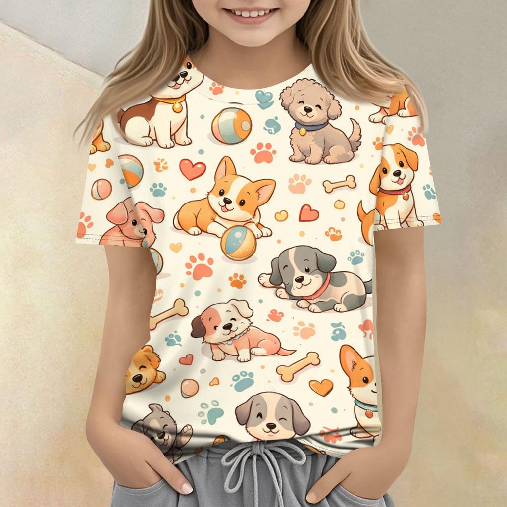 Children's Printed Round Neck Short Sleeved Casual T-shirt