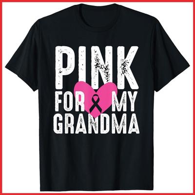 Pink For My Grandma Breast Cancer Awareness Family Black Cotton T-Shirt Unisex T-Shirt