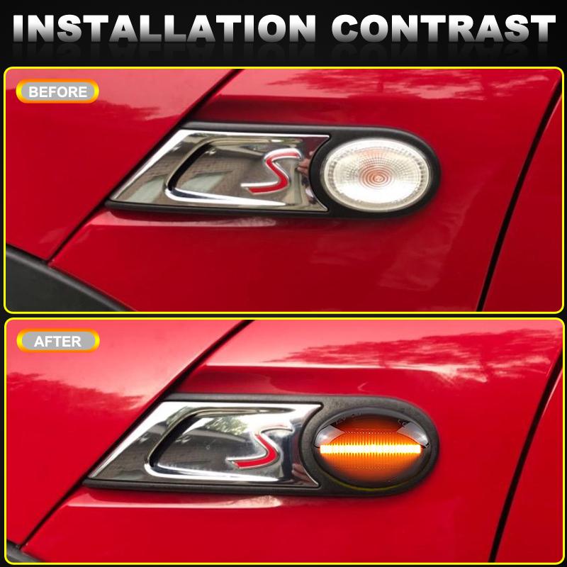 For Mini Cooper R50 R52 R53 Clear & Smoked Lens LED Side Marker Lamp Fender Turn Signal Dynamic Amber Lights