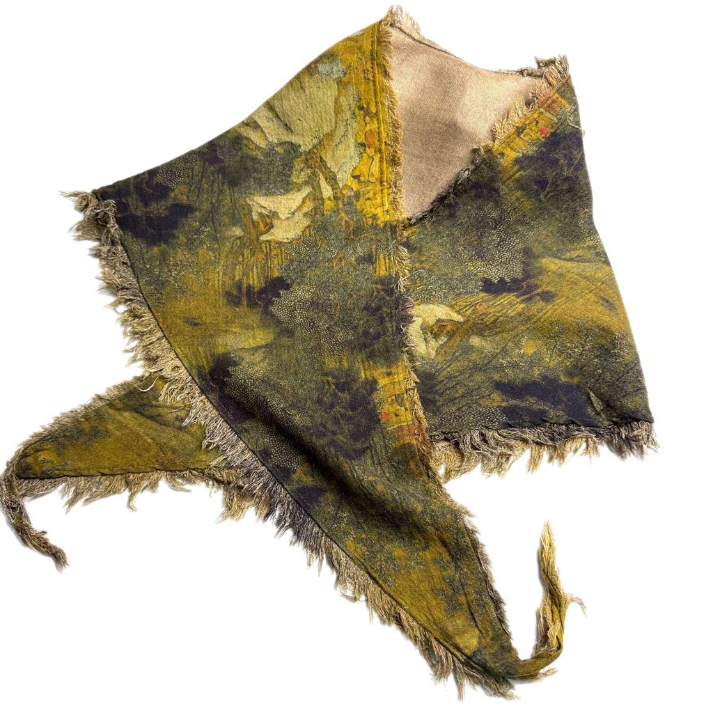 Bensu Jiuyi's Vintage Sand-Washed Double-Yarn Pure Cotton Triangle Scarf: Wear as Headband, Bandeau, or Butt Curtain.