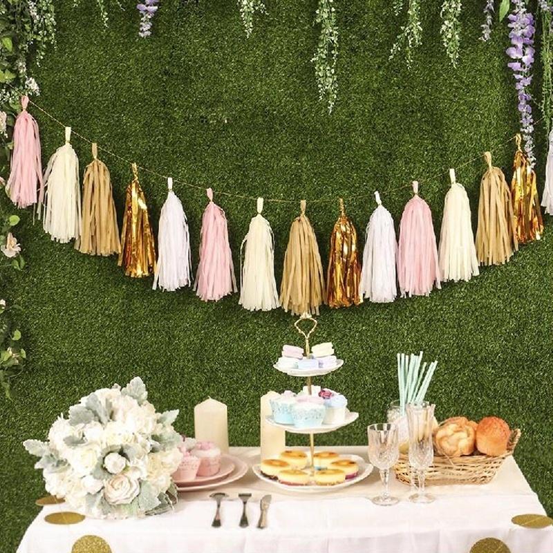 

5Pcs Tissue Paper Tassel Garland Bunting Party Wedding Birthday DIY Pom Poms Decor золотой