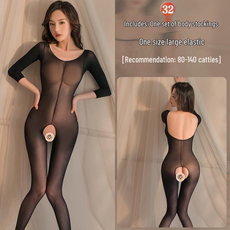 Intrigue Lingerie: Damen Verführung Set mit offenem Schritt und transparenten Netzstrümpfen