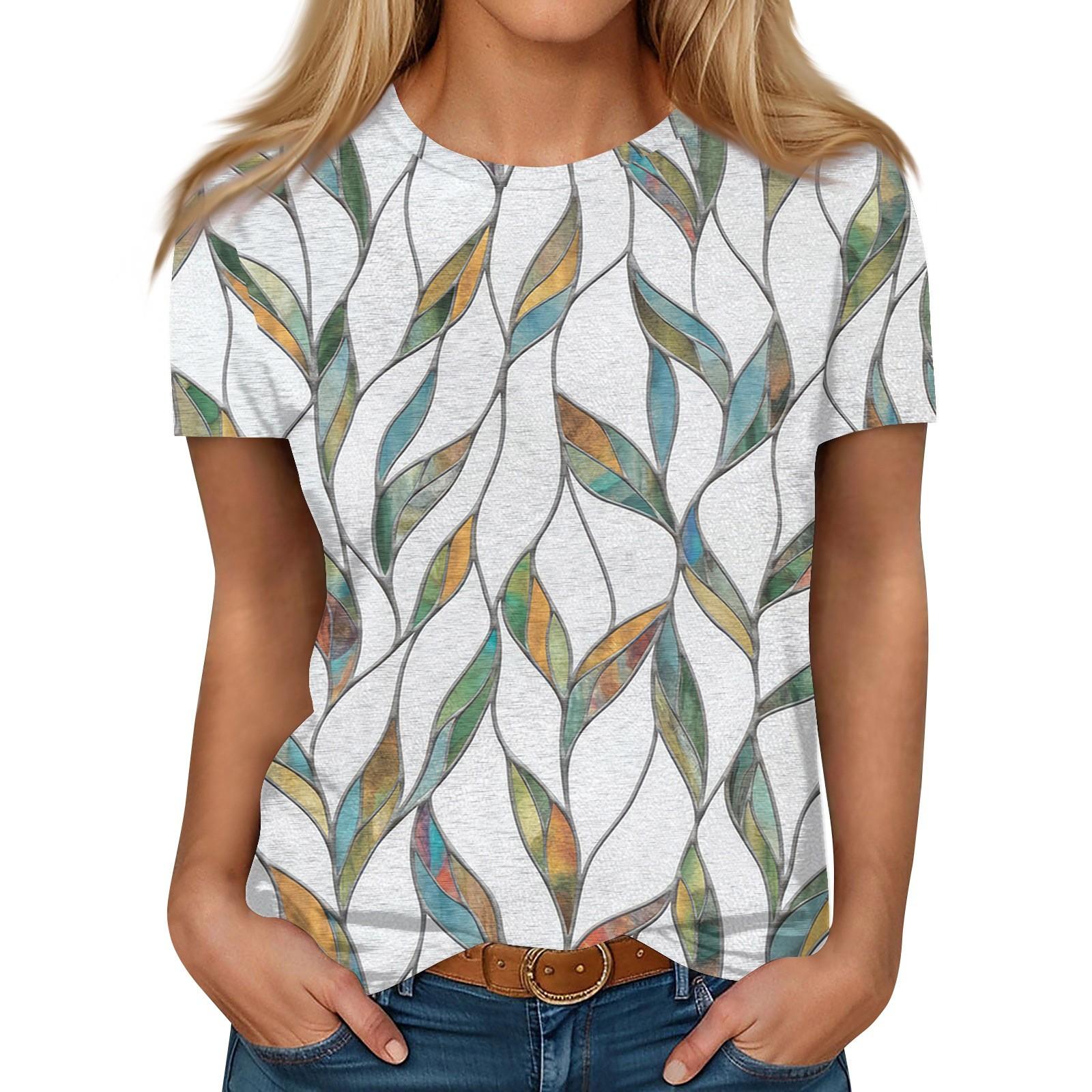 

Женская повседневная футболка с круглым вырезом и короткими рукавами с принтом XL белый