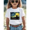 European Sizes Black Cat and Starlit Sky T-Shirt for Boys and Girls - Impressionist-style Charming Design, Short-sleeved Summer Casual Wear