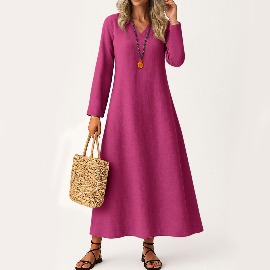 Dress For Women Long Boho Beach Dress Elegant Maxi Dress V-Neck Long Sleeve Dress