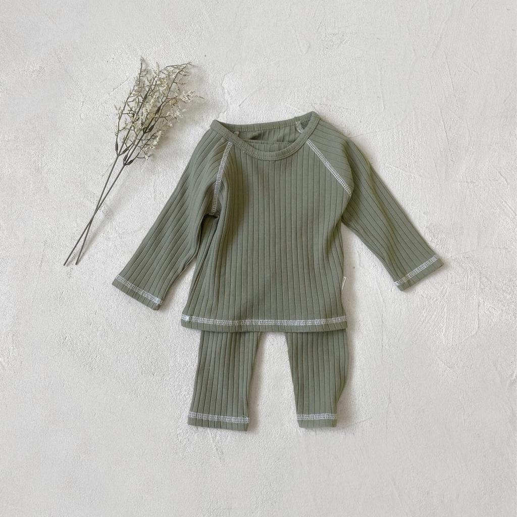 2025 Autumn Baby & Toddler A-Class Soft Ribbed T-Shirt + Base Layer Pajama Set