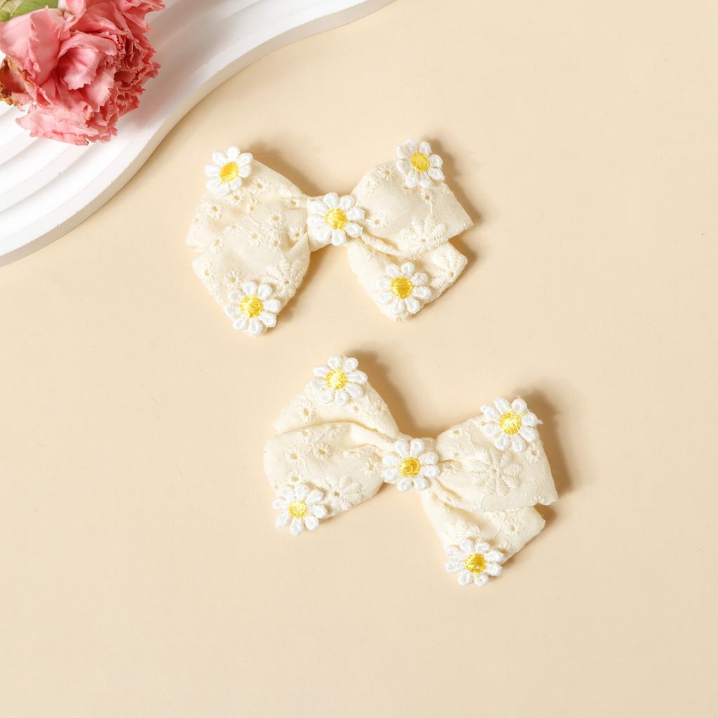 DIY Summer Sweet Solid Color Women's Hair Clips Pairs Daisy Bow Baby Hair Accessories Made Fresh Cotton Fabric Comfortable