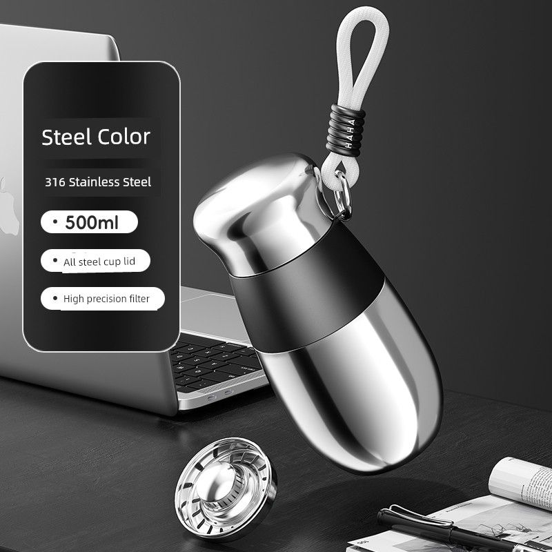 

Large-Capacity Thermos Cup for Men, 316 Stainless Steel Water Cup, Office Filter Tea Cup, Portable Men s Cup, Car-Mounted Cup 500ml Xinghan Silver [Seamless Liner]