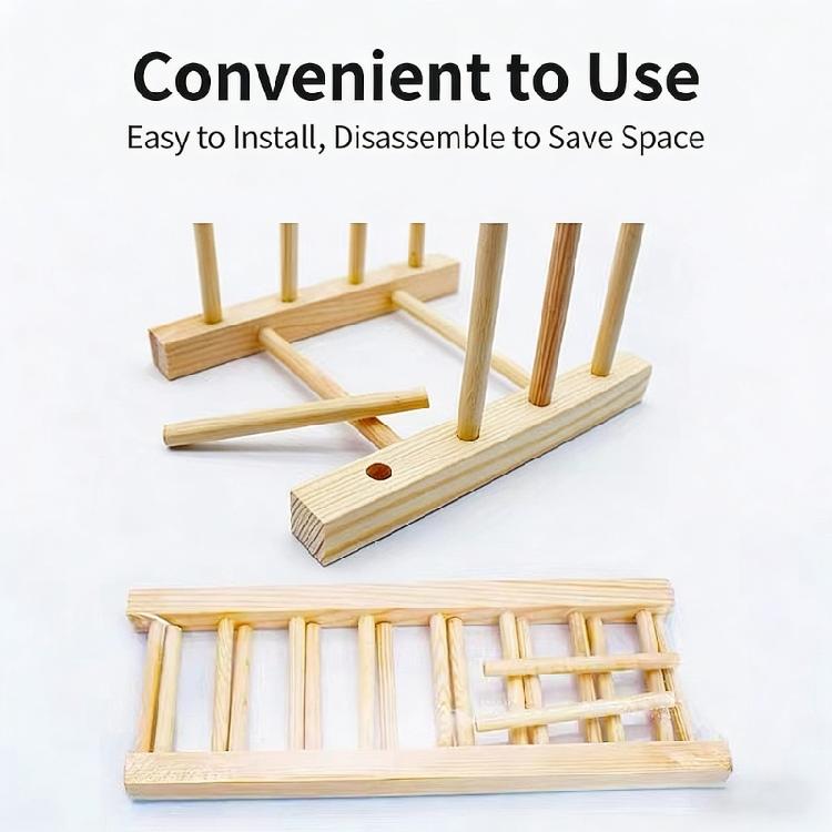 2Pcs Simple Design Wood Dish Drainer Dishware Drying Rack With Removable Dividers For Pot Bowl Kitchen Item Arrangement