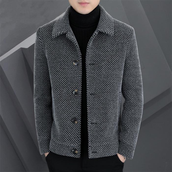 Men's High-End Striped Woolen Coat - Warm, Versatile, and Casual Lapel Jacket for Autumn and Winter.