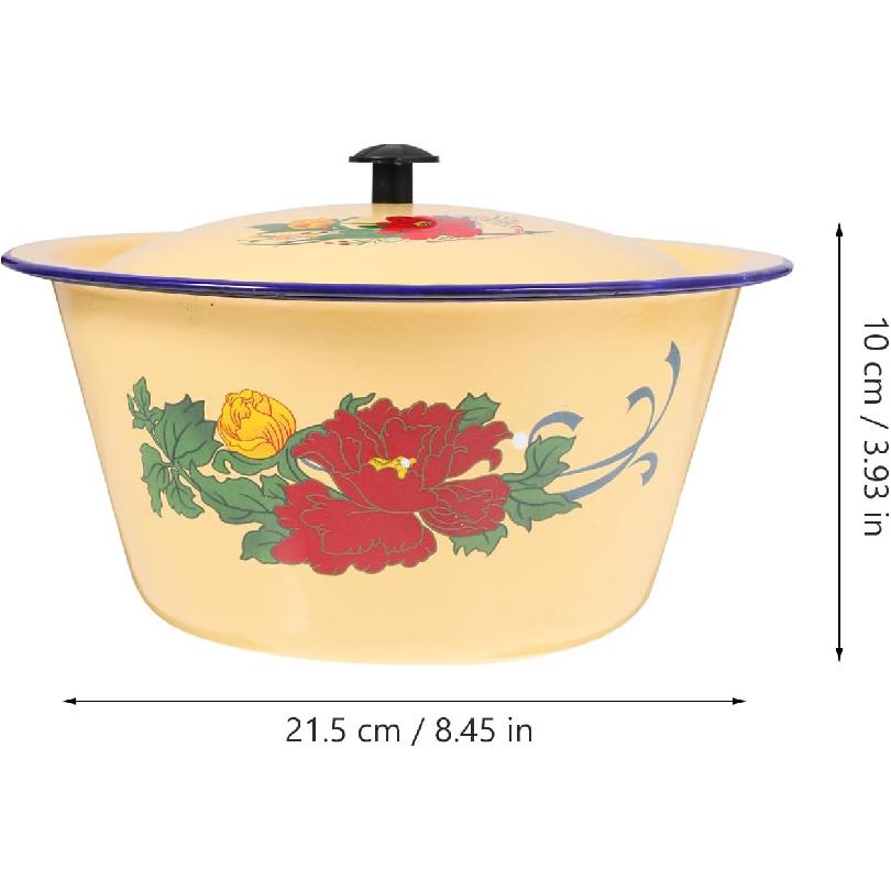 

MAGICLULU Эмалированная миска для смешивания с крышкой Цветок Большая салатница Винтажный эмалированный таз для мытья Подающая миска для рамена, хлопьев, риса, лапши, для дома и кухни