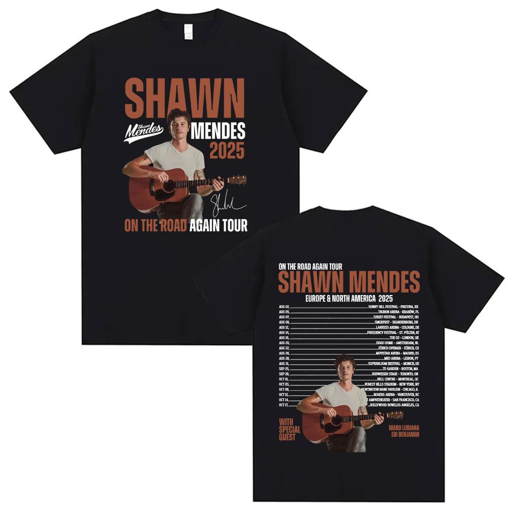 Singer Shawn Unisexdes On The Road Again Tour 2025 Print T Shirts Unisexs Women Hip Hop T Shirt 100 Cotton ONeck Tshirt Streetwear