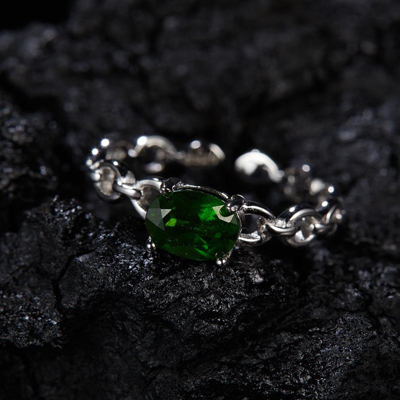 S925 Sterling Silver Natural Topaz Garnet Diopside Amethyst Olive Treasure Ring Women