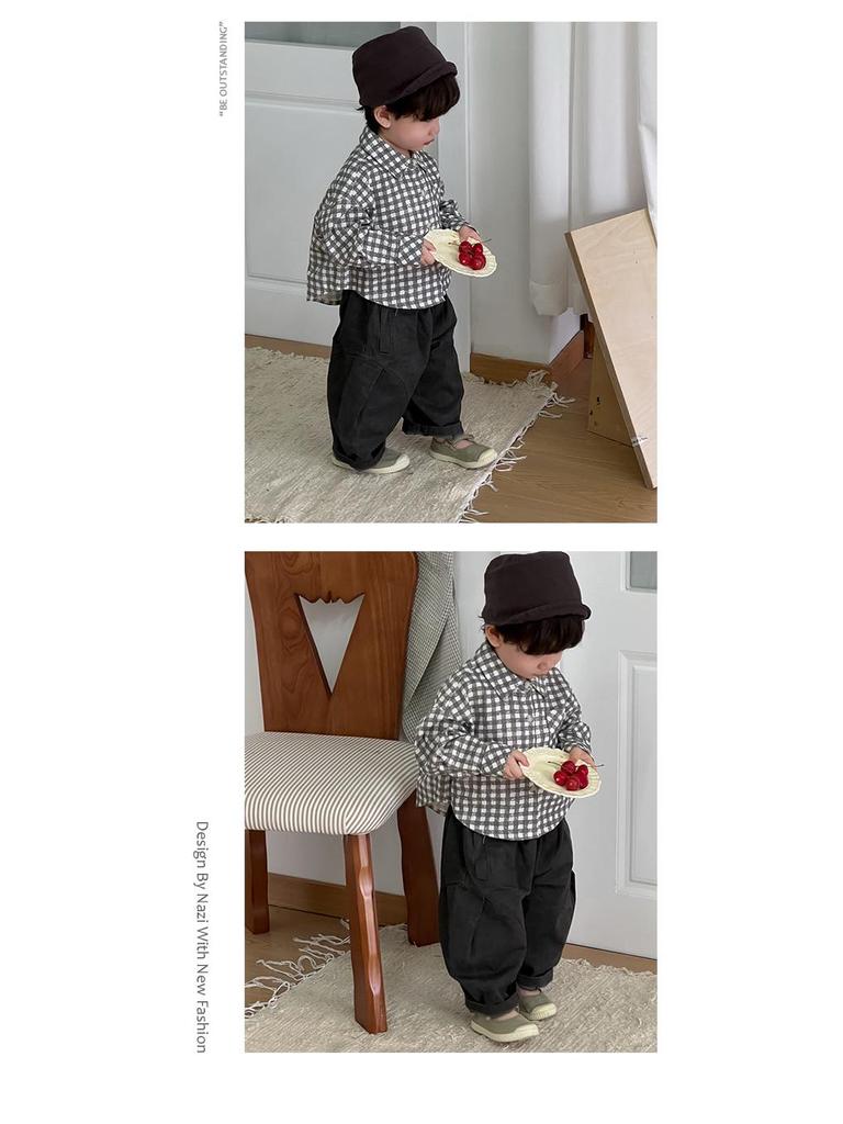 2025 New Korean Style Baby Boy Plaid Shirt & Pants Set with Sweater Vest