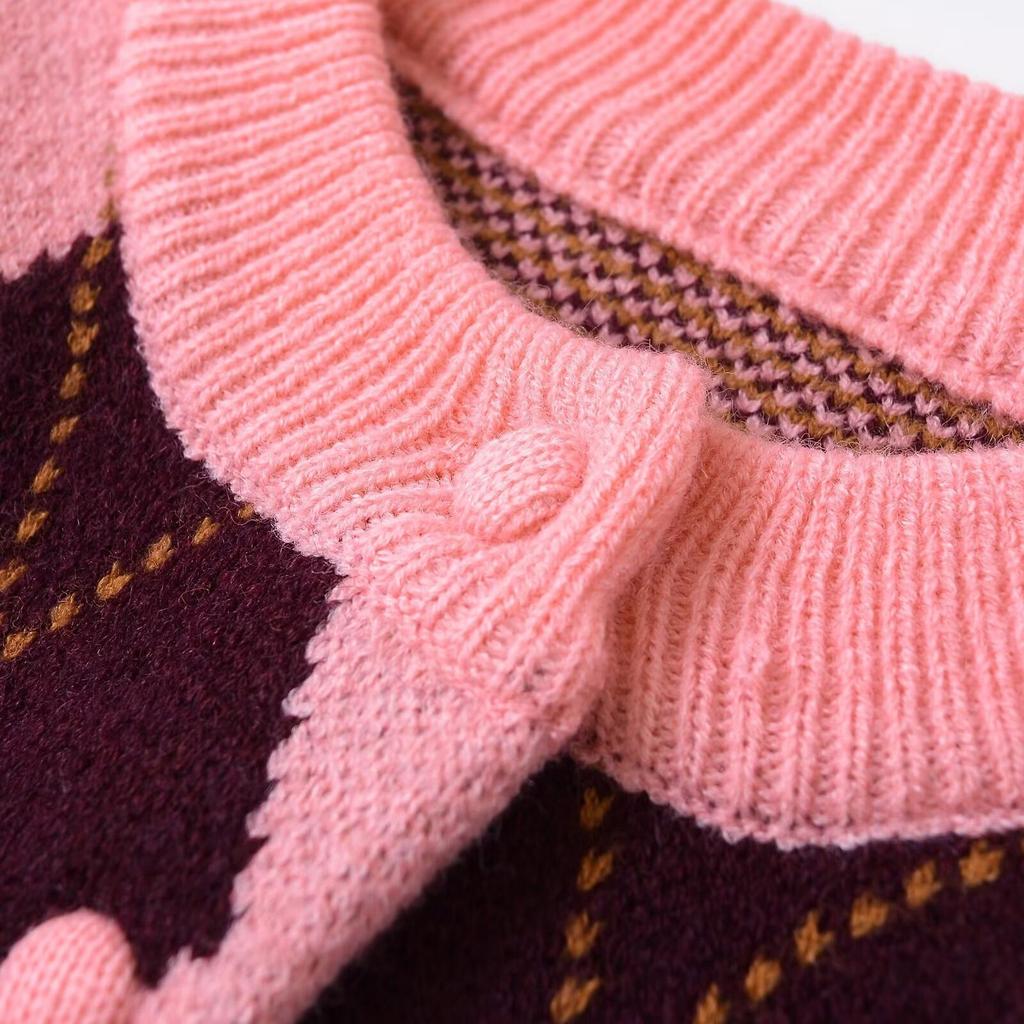 2025 Spring Women's Diamond Jacquard Knit Cardigan - Round Neck, Long Sleeve