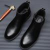 Botas Chelsea para Homem Outono Inverno Couro Botas Masculinas Estilo Britânico Sapatos de Cano Alto Modernos Versáteis Quentes Botas de Couro Homem 46