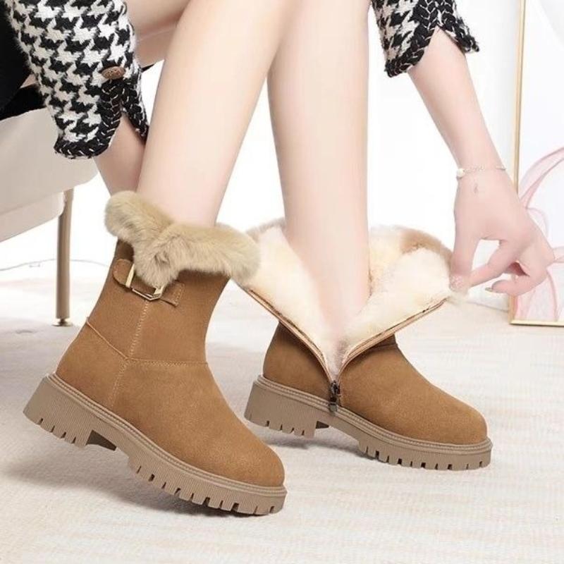 Fashion Winter Round Toe Fleece-lined Women's Snow Boots Chunky Ladies Shoes Booties Sale High Quality Boot New Rock Plush Warm Footwear