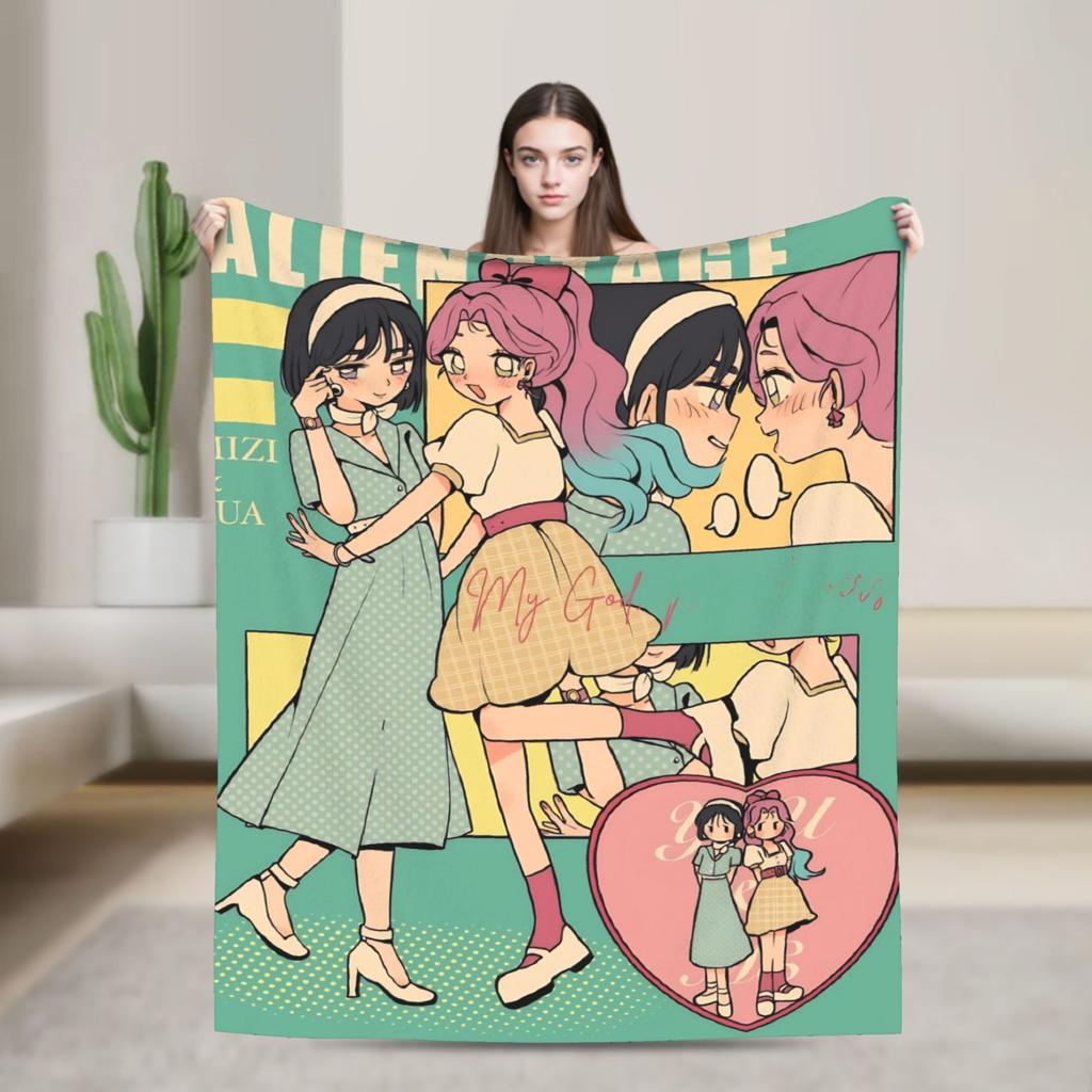 Soft Warm Blanket Decorative Alien Stage Manga Character Artwork Throw Blanket Flannel Bedspread For Couch Bed Sofa Bed Cover