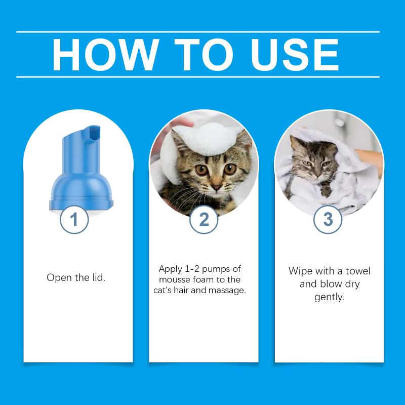 Cat Grooming Foam Mousse NonIrritating Pet Body Cleanser Moisturizing Formula for Sensitive Cats Cleaning