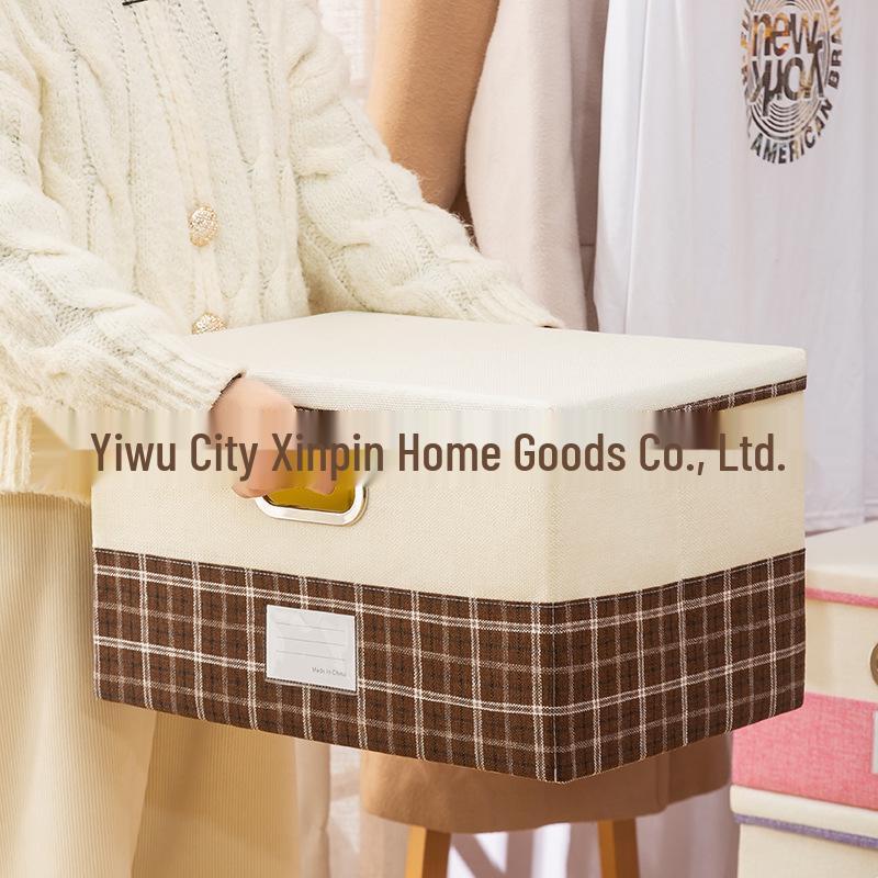 Cationic Cotton-Linen Plaid Storage Box for Clothes