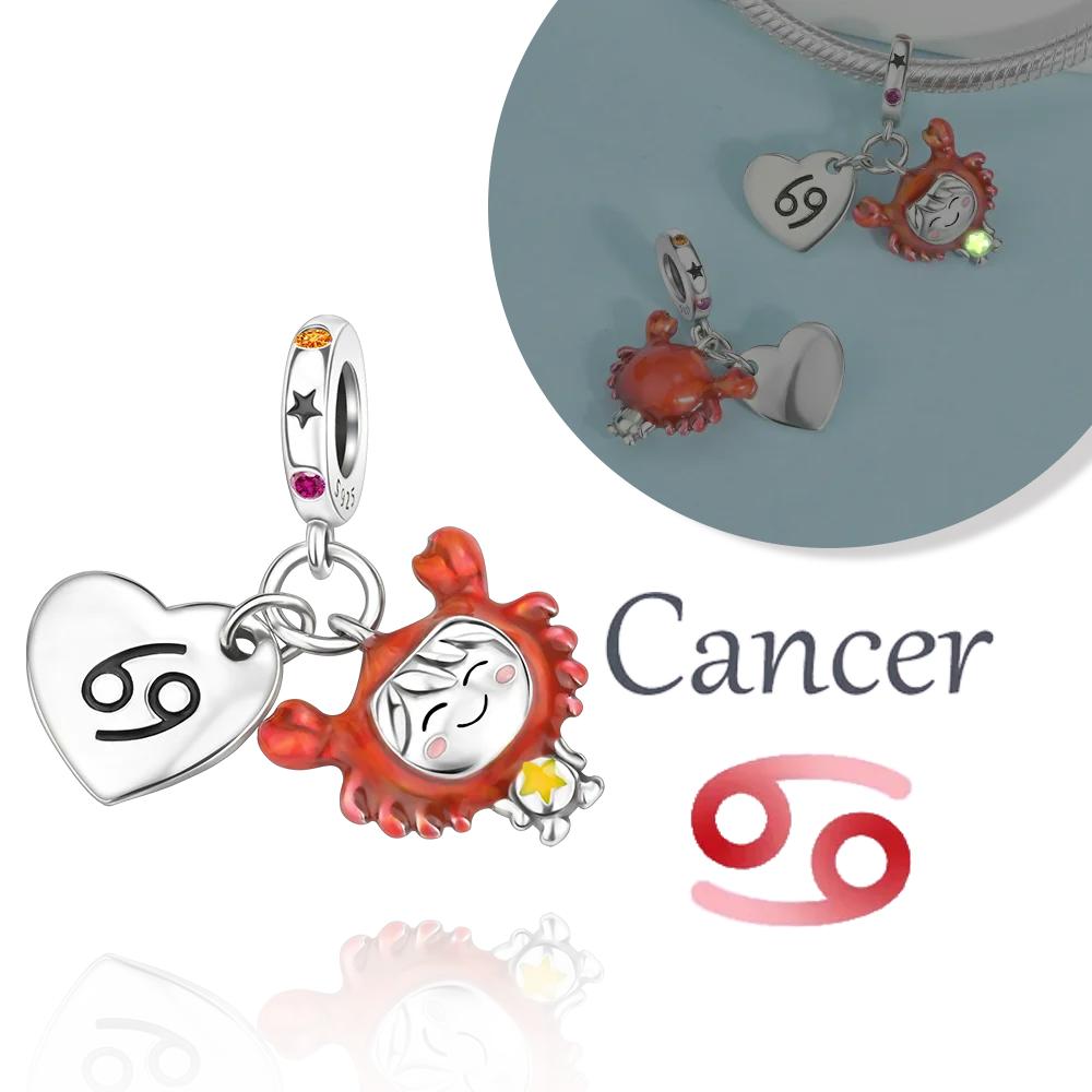 Copper 12 Months Birthstone Heart-Shaped Beads Charms Fit Original Bracelet Charm Beads Necklace Diy Female Jewelry