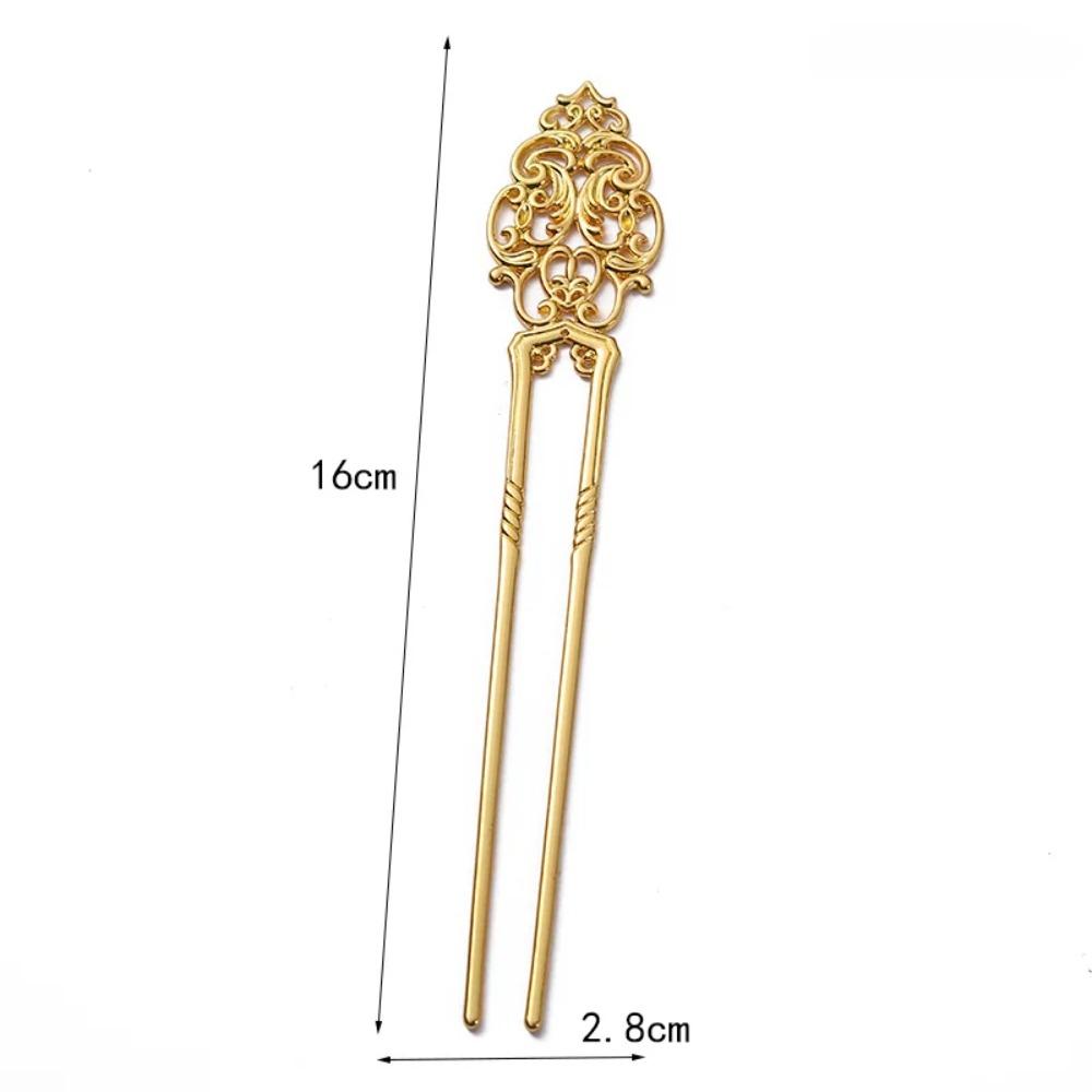 Chinese Ancient Style Straight Hairpin Twist Hairpins Versatile Electroplating U-shape Hairpin Creative Hollow Hair Accessories