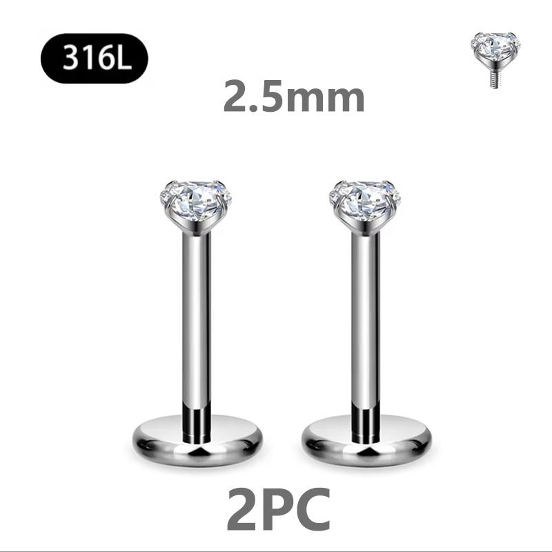 2/4PC Labret Tragus Stud Earrings 16G Surgical Stainless Steel CZ Crystal Monroe Helix Cartialge Conch Medusa Lip Body Piercing