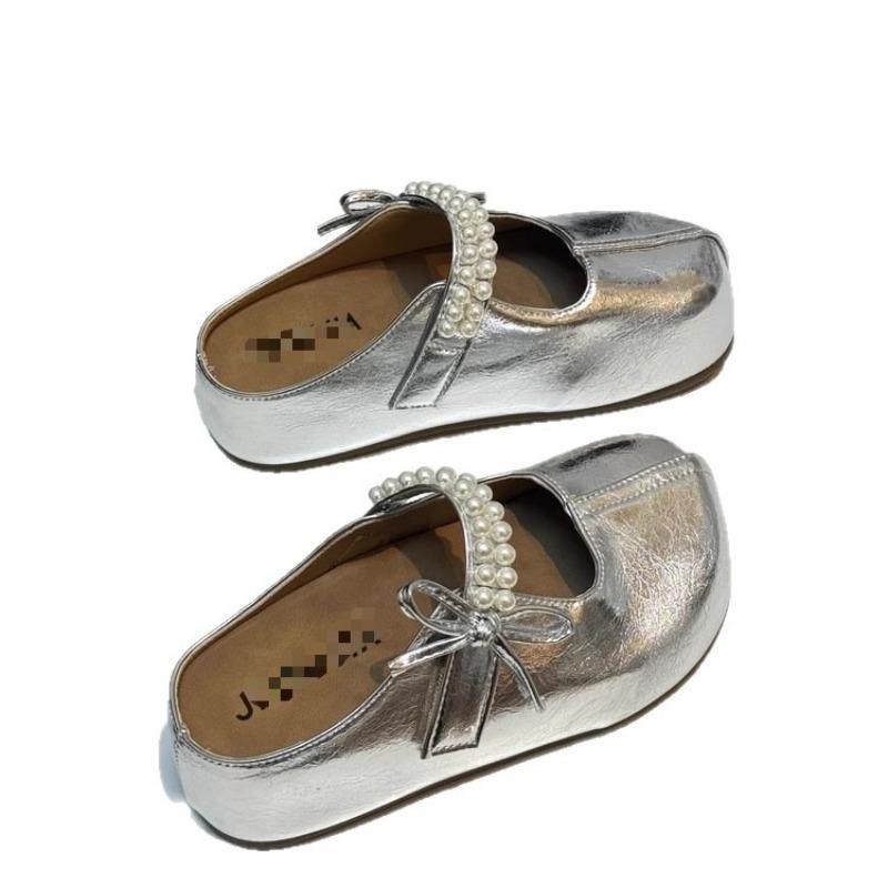 

Short-statured Woman s New Style Half-toe Slippers with A Bun Hairstyle, One-piece Slip-on Shoes 35 серебряный