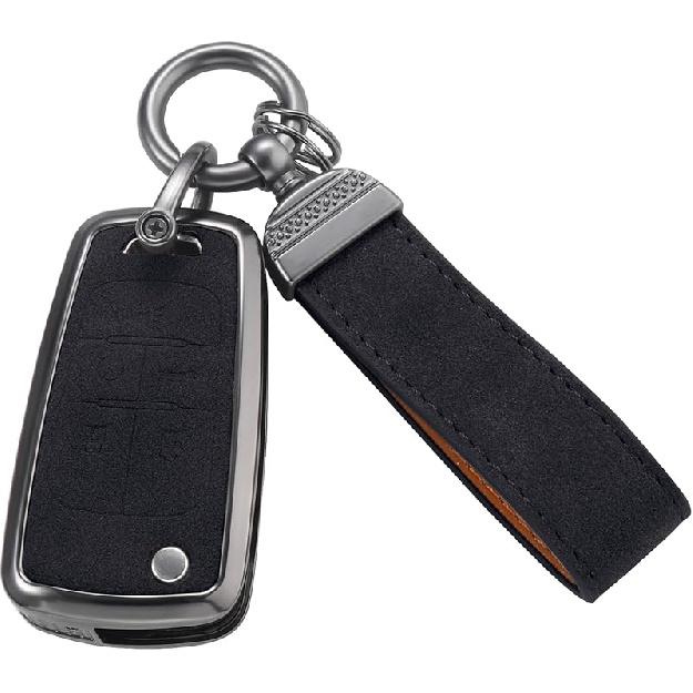 YO&YOYE Compatible With Chevy Key Fob Cover With Keychain Leather Key Case Protector For Chevrolet Equinox Camaro Cruze Malibu Sonic Smart Key (Grey)