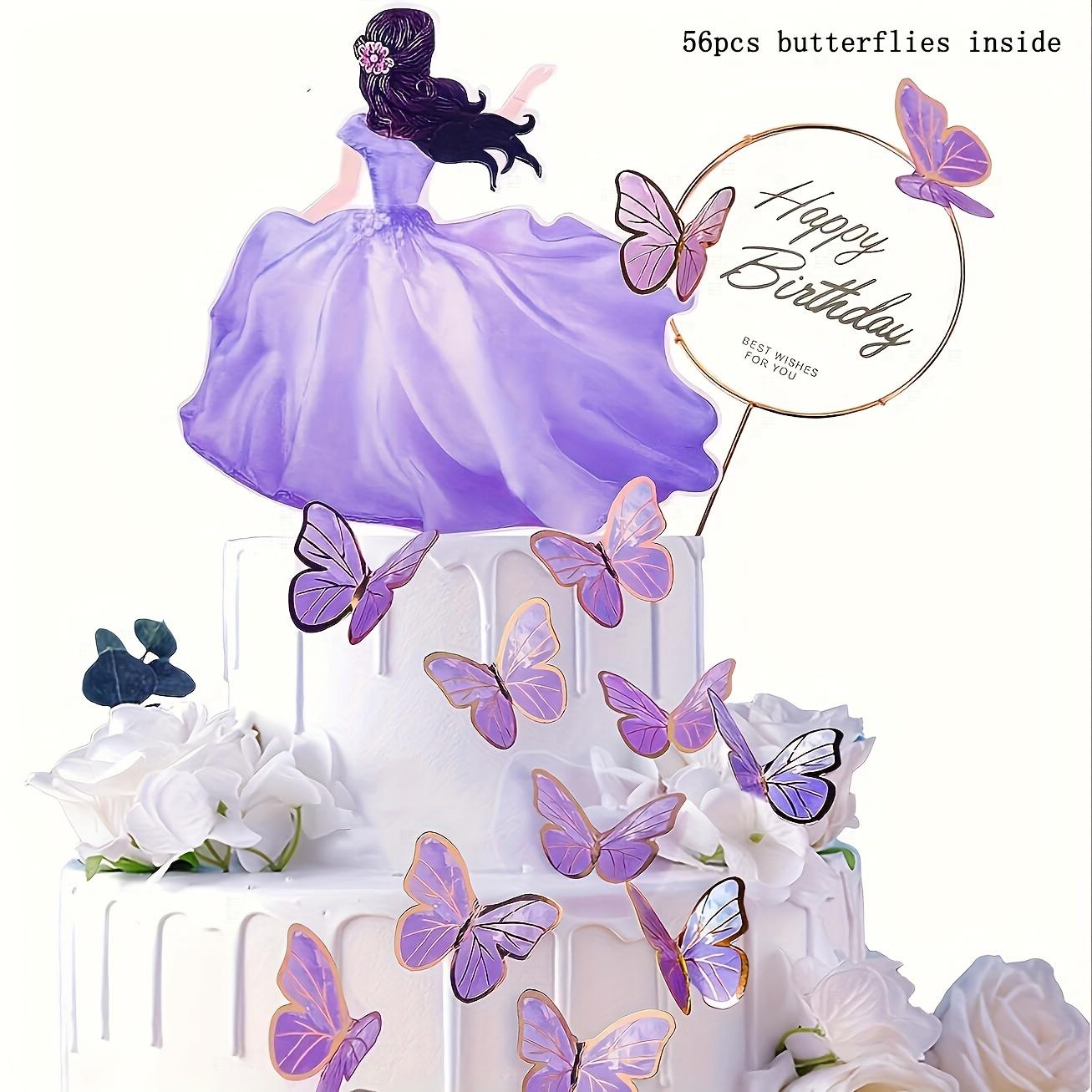 

Набор для торта «С днем рождения» в виде бабочек — 56 изысканных украшений в виде бабочек и металлическая золотая фигурка на торт «С днем рождения» премиум-класса для свадеб и вечеринок фиолетовый