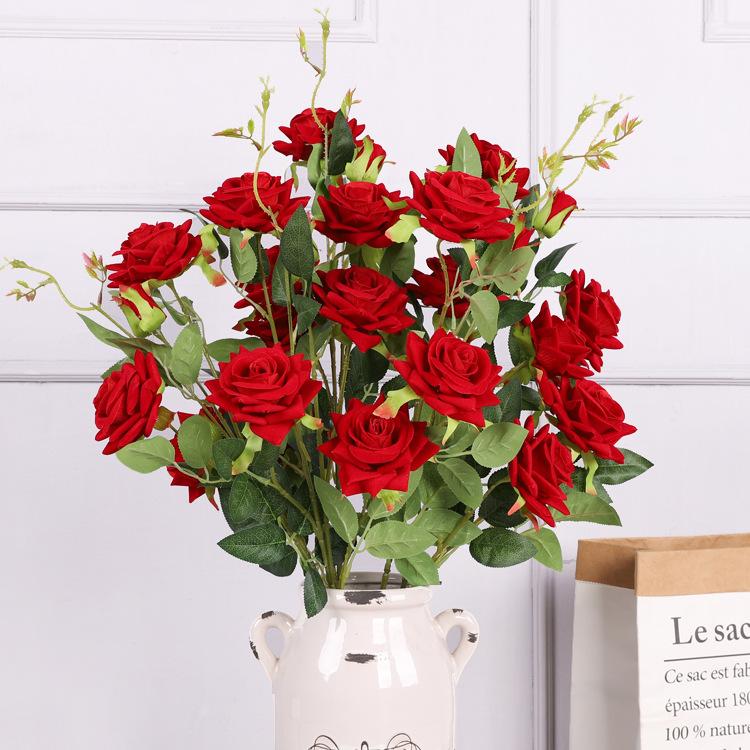 Simulation Rose Single Flannel 5 Heads Small Gemstone Rose Wedding Flower Arrangement