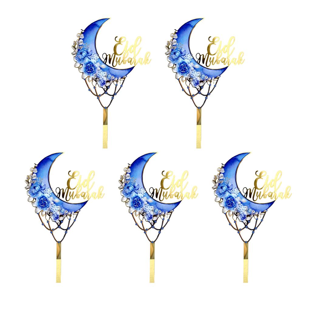 5 Pack Cake Toppers Set Eid Theme Holiday Cake Decors Party Supplies Birthday Cakes Decorations for Festival Cake