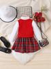 2026 Autumn Style: European & American Girls' Knit Vest, Long-Sleeved Shirt, Plaid Skirt Set