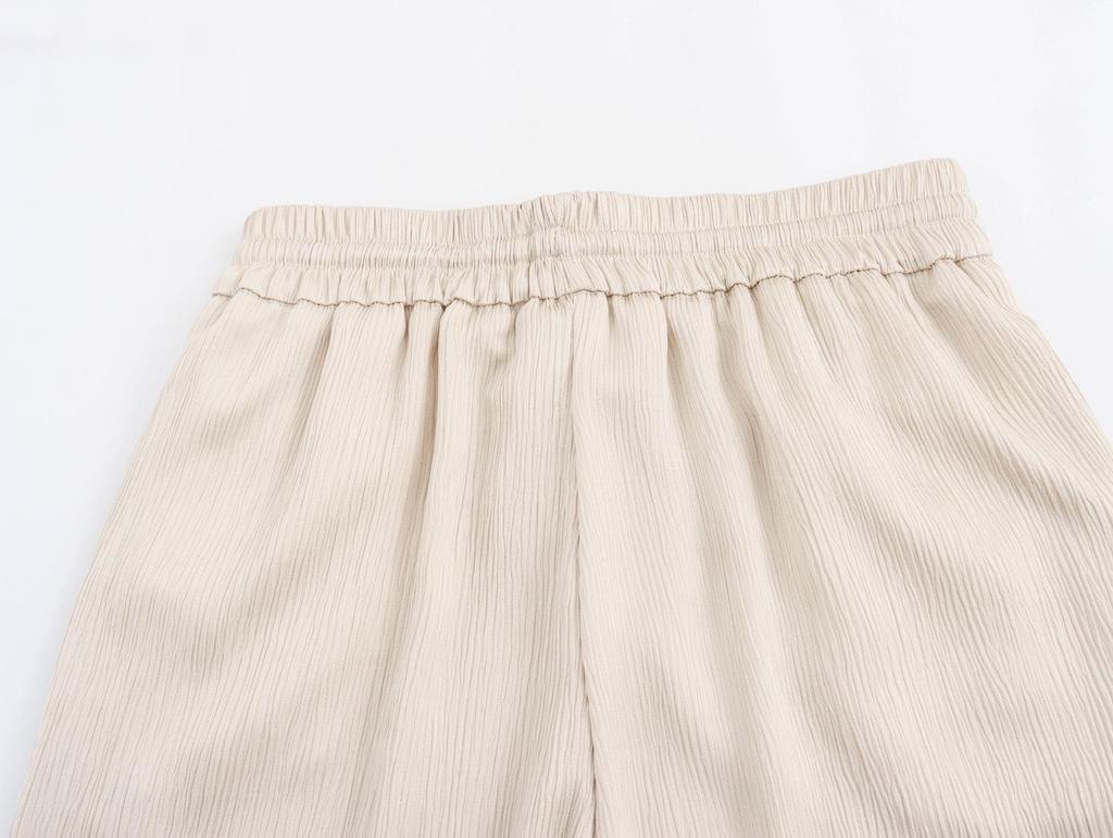 Women's Casual Crinkle Double-Breasted Blazer + High-Waisted Long Pants