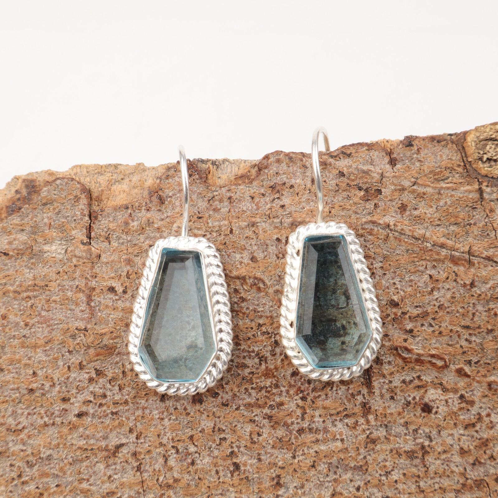 

Coffin Sky Blue Topaz Stone 925 Silver Birthday Drop Best Sisters Gift Earrings EE-137-10