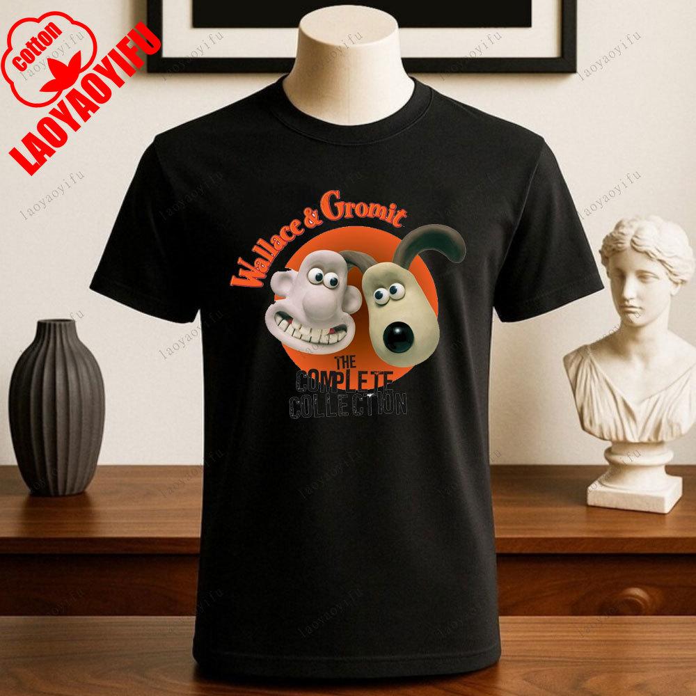 Wallace und Gromit Bedruckte T-Shirts Tops Cartoon und Anime Bedrucktes T-Shirt Sommer All-Match Mode Baumwoll-T-Shirt